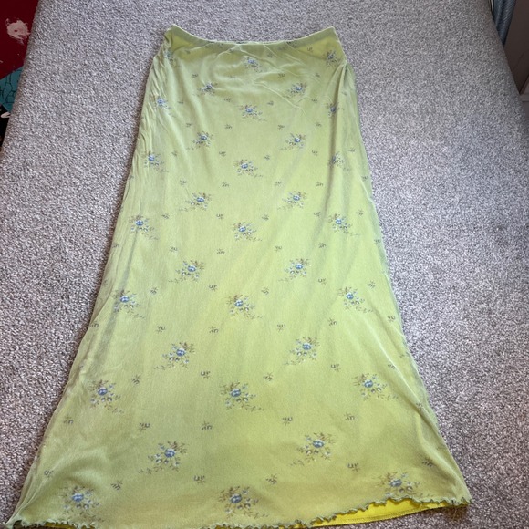 Unbranded Dresses & Skirts - vintage y2k Floral Mesh Maxi Skirt Womens L Lime Green Lettuce Edge Cottagecore
